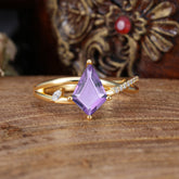 4 Prong Kite Cut 2 Carat Amethyst Promise Ring Nature Inspired Twisted Leaf Ring